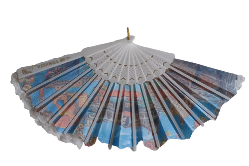 VENEZIA Italien faltbarer Handfächer Goldrand & Spitzenstoff mit Szenen von Venedig - Bild 9 von 11