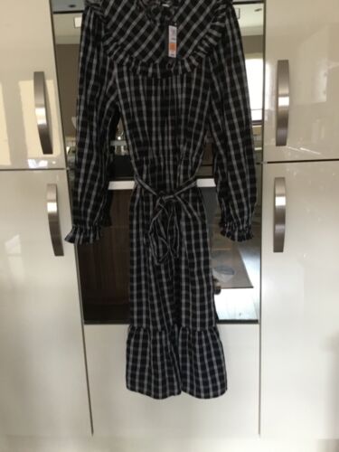 M&S Black& White Check Prarie Style Cotton Dress Size 10 NEW WITH TAGS - Picture 1 of 7