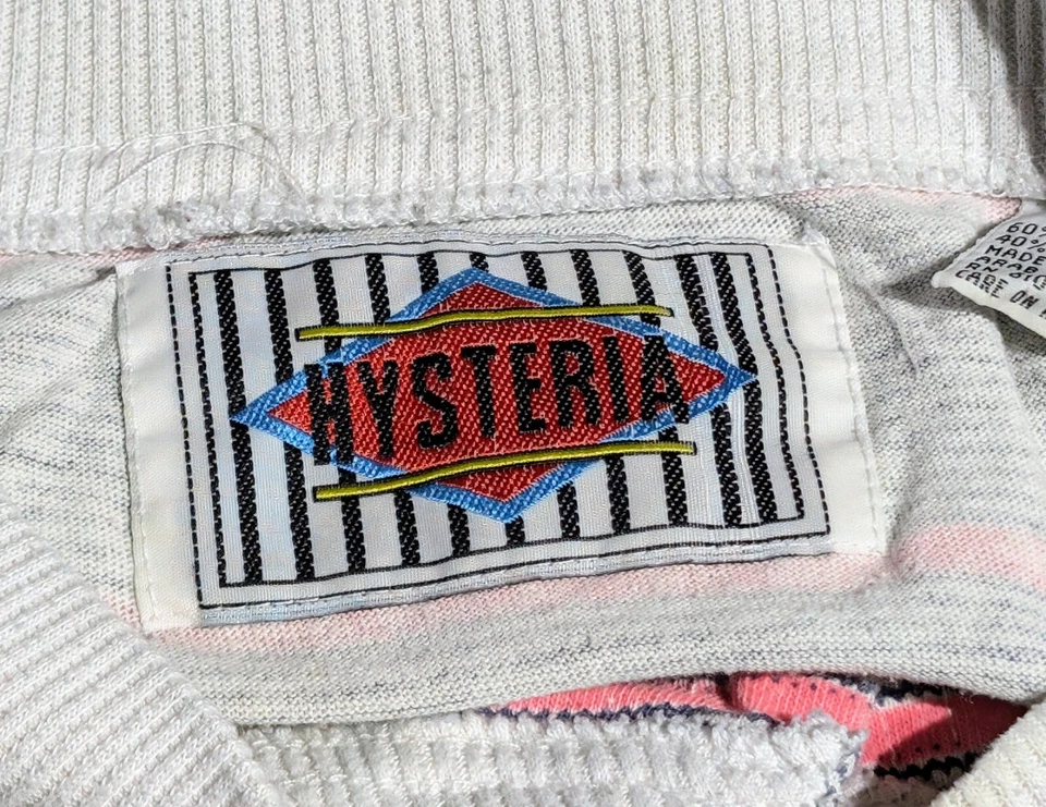 复古 80 年代 90 年代 Grunge Surf 滑冰粉色蓝色 Wht 条纹街头抽象衬衫 XL — 第 3/4 张图片