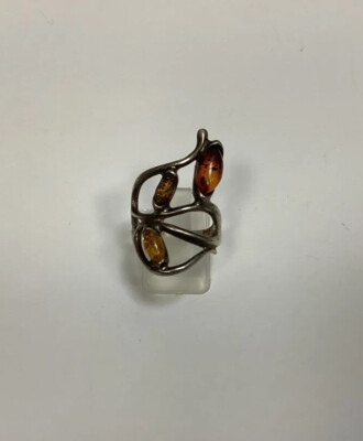 Bague En Argent 925 Et Ambre Signée BOP - Taille 56 - Modèle Occasion élégant