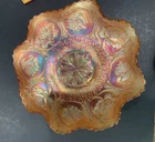 Vintage Fenton Marigold Carnival Glass Ruffled Dragon & Lotus Dish