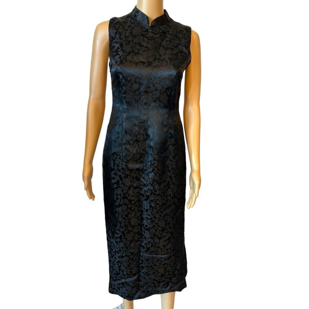 Black Hand Made Mandarin Collar Dress XS D24 | eBay