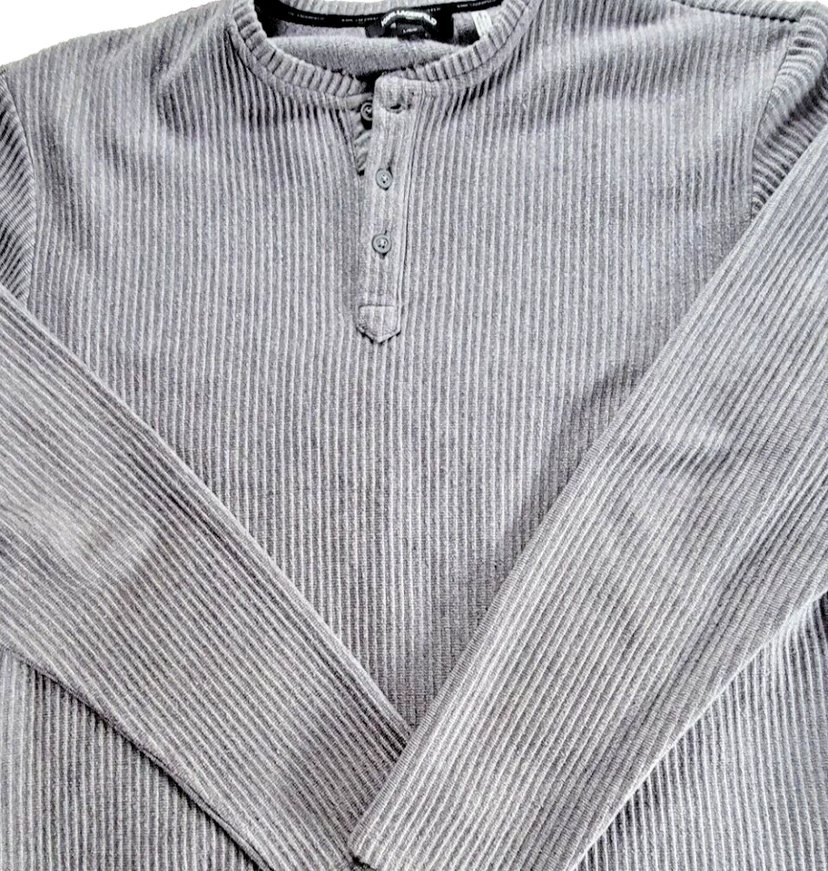 Karl Lagerfeld Paris Men's THERMAL Henley GRAY Top Size LARGE MSRP $119 - Image 2 of 4
