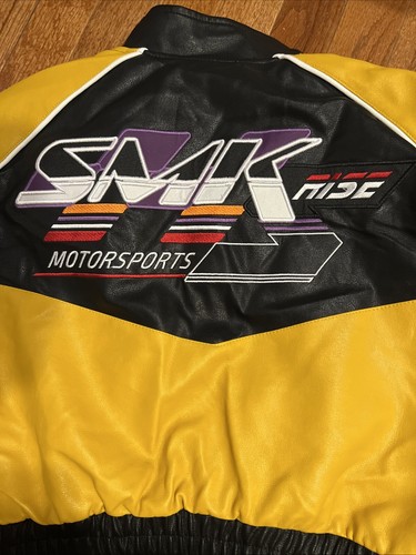 Smoke Rise Cropped Vegan Leather Racing Bomber Jacket Yellow Small NWTs - Picture 8 of 12