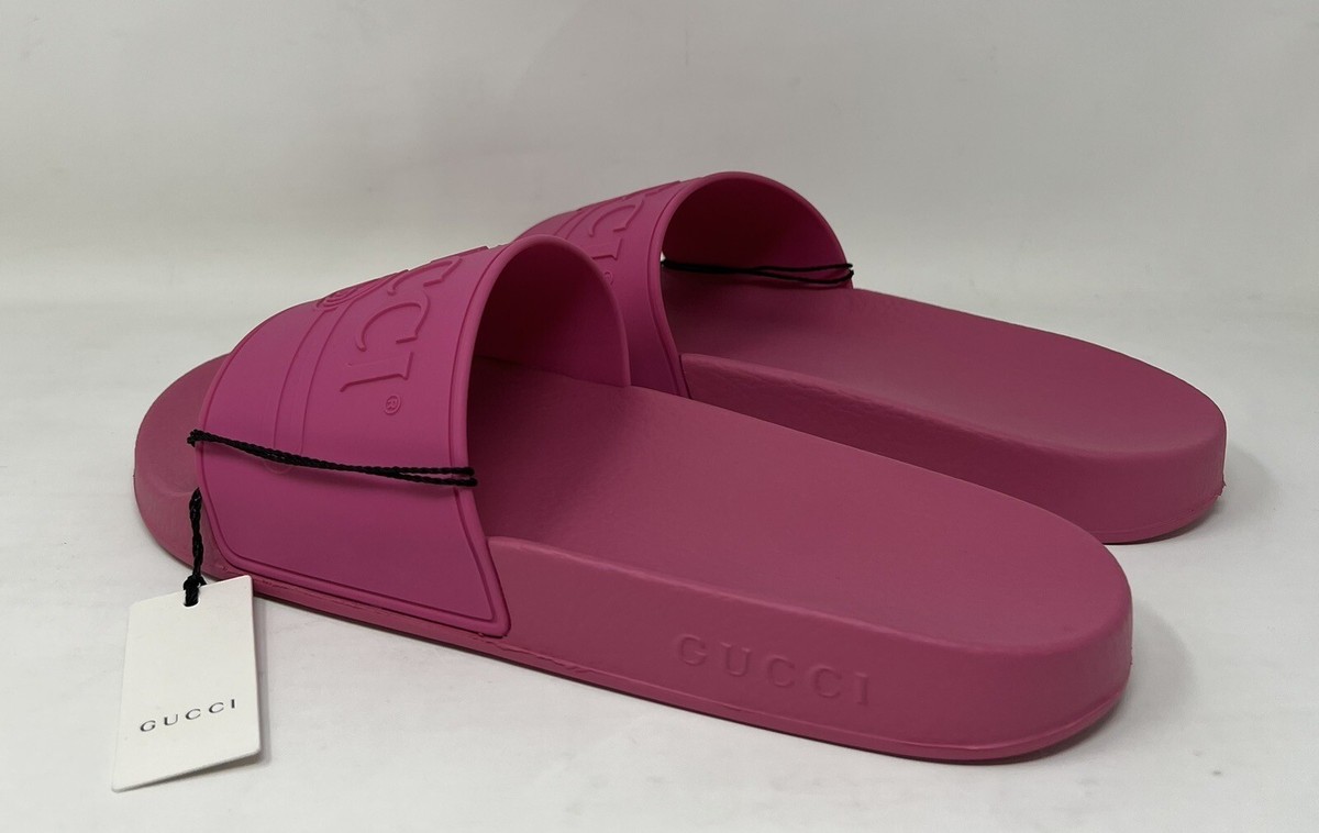 Gucci Pursuit Logo Rubber Slide Sandals Women's Pink 41 US 11 New