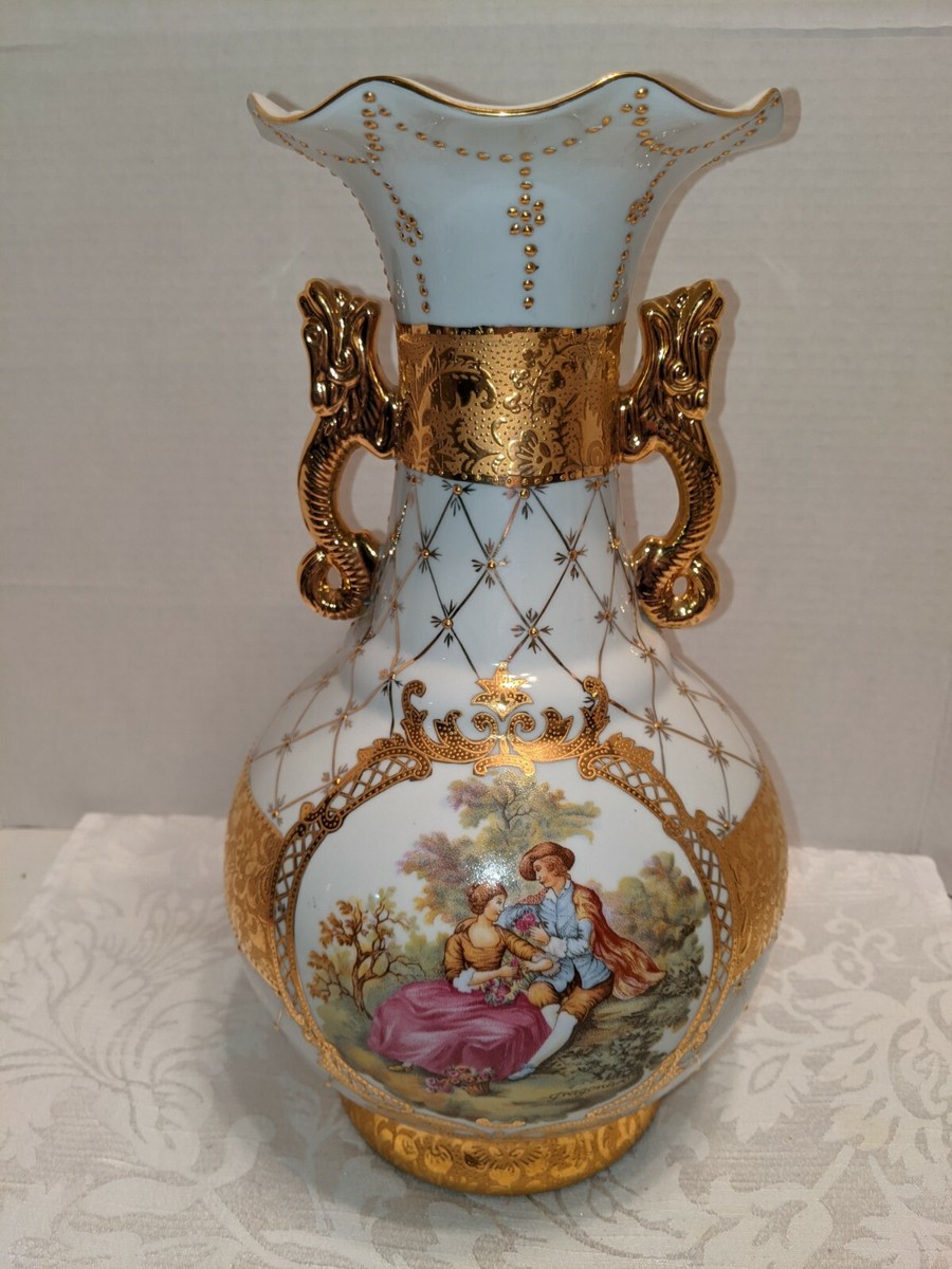 Vintage LF Limoges Handcrafted Fine Porcelain P.R.C Vase Courting