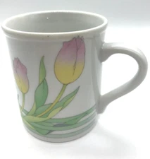 Vintage The Toscany Collection Coffee Mug Cup Pink Yellow Tulips Buds Japan