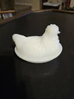 Vintage White Milk Glass Nesting Chicken Covered Dish Candy Trinket 4.5" x 3.5"