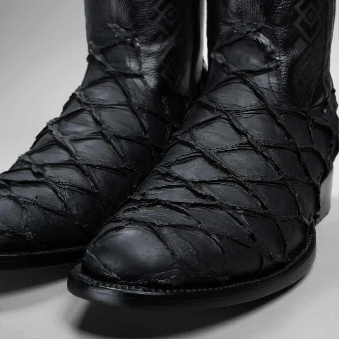 Men's Pirarucu Monster Fish Round Toe Cowboy Boots - Black