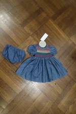 Stella McCartney Denim Baby Girl Dress and Bloome With Colorful Smocking Size 6m