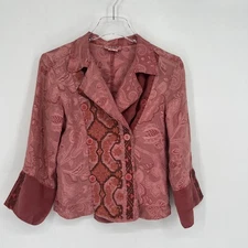Citron Jacket Womens S Pink Floral Linen Silk Blazer Preppy Feminine Coquette