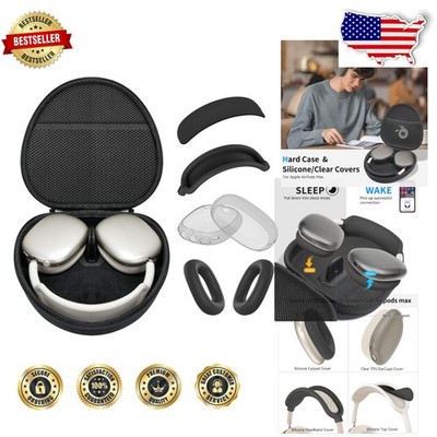 AirPods Max Case: Hard EVA Travel Bag w/ Clear Silicone Covers for Sleep Mode