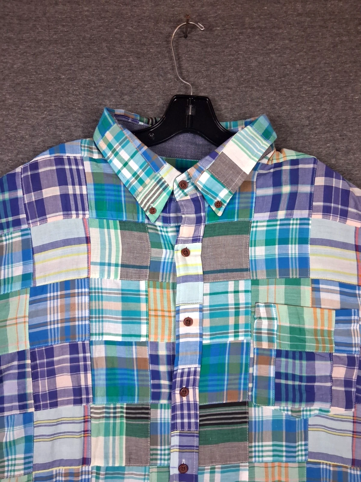 Lands End Mens Shirt 3XLT Blue Multi Patchwork Plaid Coastal Resort 100% Cotton
Opens in a new windo
