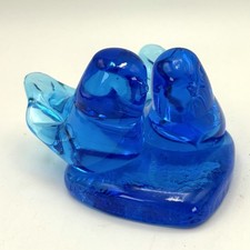 Signed VTG Leo Ward 1993 Double Blue Birds of Happiness Heart Base Glass Decor
