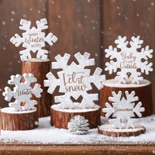 5 Pcs Wooden Snowflake Christmas Tabletop Decorations, Rustic
