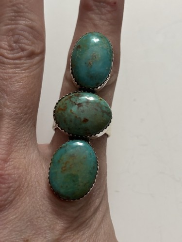 Anello in argento sterling resistente Pit Kingman turchese misura regolabile 8 - Foto 6 di 6