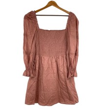 Reformation NWOT Dunes Smocked Long Sleeve Mini Dress Praline Pink Size 10