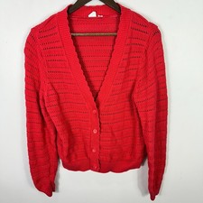 Gap Open Knit Cardigan Sweater Womens Medium Red Cotton Preppy Cottage Chic