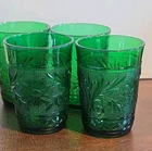 Vintage Anchor Hocking Forest Green Sandwich Glasses (4) 8 oz. 4" Mid Century