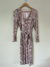 Wallis Petite Snake Print Wrap Dress UK 12 NWT Midi Tie Waist Long Sleeve