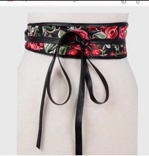 Floral Embroidery Tie Belt 