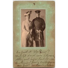 Vintage Postcard RPPC Soldier Man and Wife Framed Portrait London Early 1900's