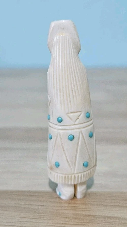 原生 Zuni 鹿角玉米少女恋物癖手工雕刻带绿松石镶嵌 - 礼品盒 — 第 2/4 张图片