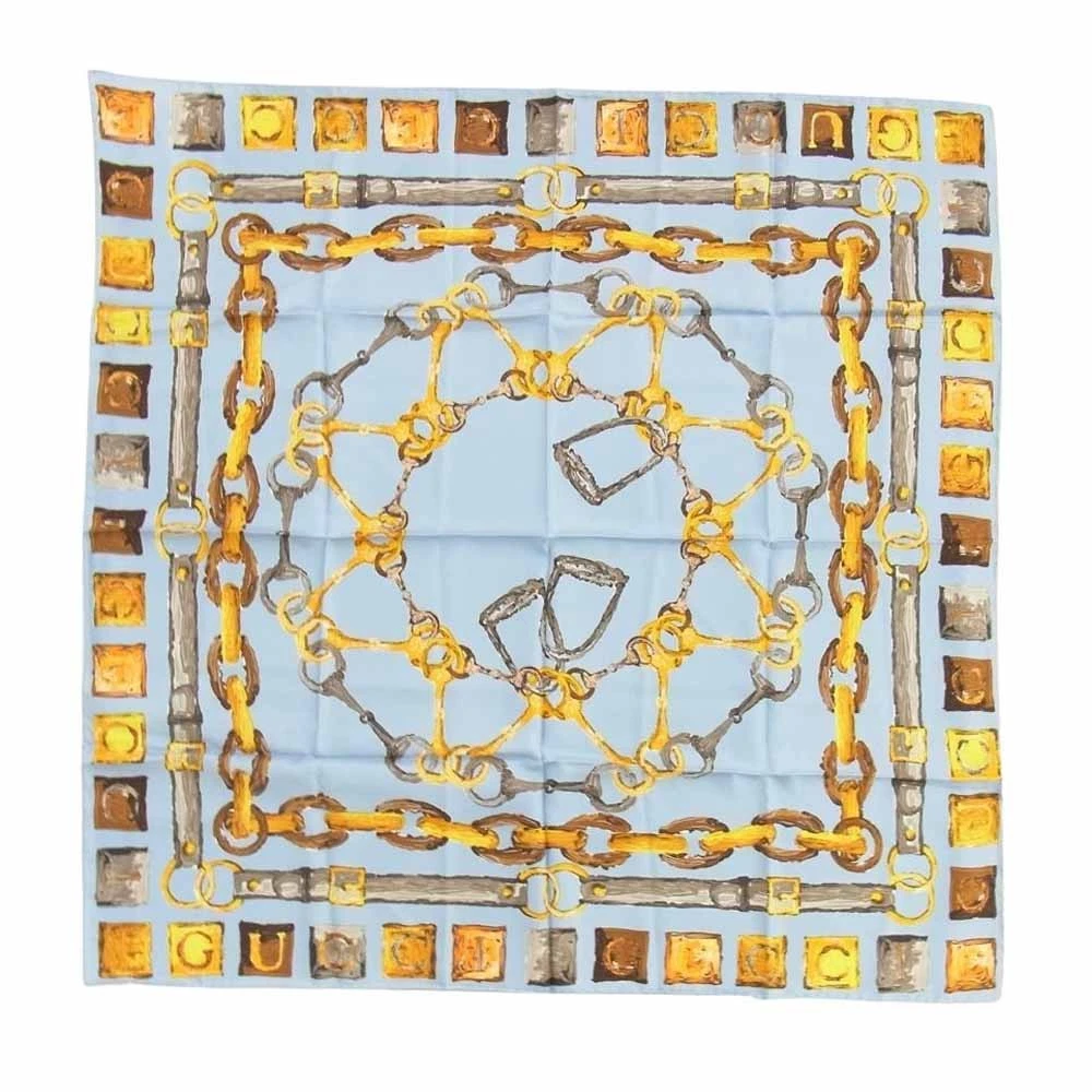 Foulard femme GUCCI 100% soie motif mors de cheval bleu