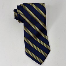 Brooks Brothers Makers Repp Stripe Tie Silk Navy Yellow Made in USA Ivy
