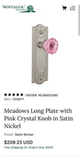 Nostalgic Warehouse Meadows Long Plate w Pink Crystal Knob Satin Nickel Passage