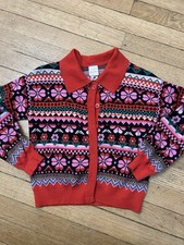 Hanna Andersson Size 10 Fair Isle Floral Cardigan Sweater Collared Pink Red