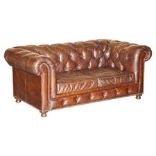 LOVELY VINTAGE HERITAGE BIKER BROWN LEATHER HALO CHESTERFIELD EARLE SOFA