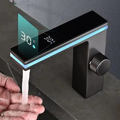 LED Digital Temperature Display Bathroom Basin Mixer Tap | Hot Cold Brass Faucet