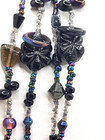 Vintage Black Molded Glass & Pink Czech Beaded Necklace Glass Ring Beads  21" — photo 5