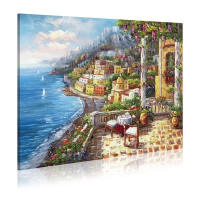 Italy Painting Oil Canvas Wall Art： Mediterranean Cityscape Artwork Itali