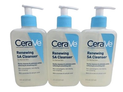 CERAVE RENEWING SA CLEANSER FOR NORMAL SKIN 8 OZ NWOB LOT OF 3