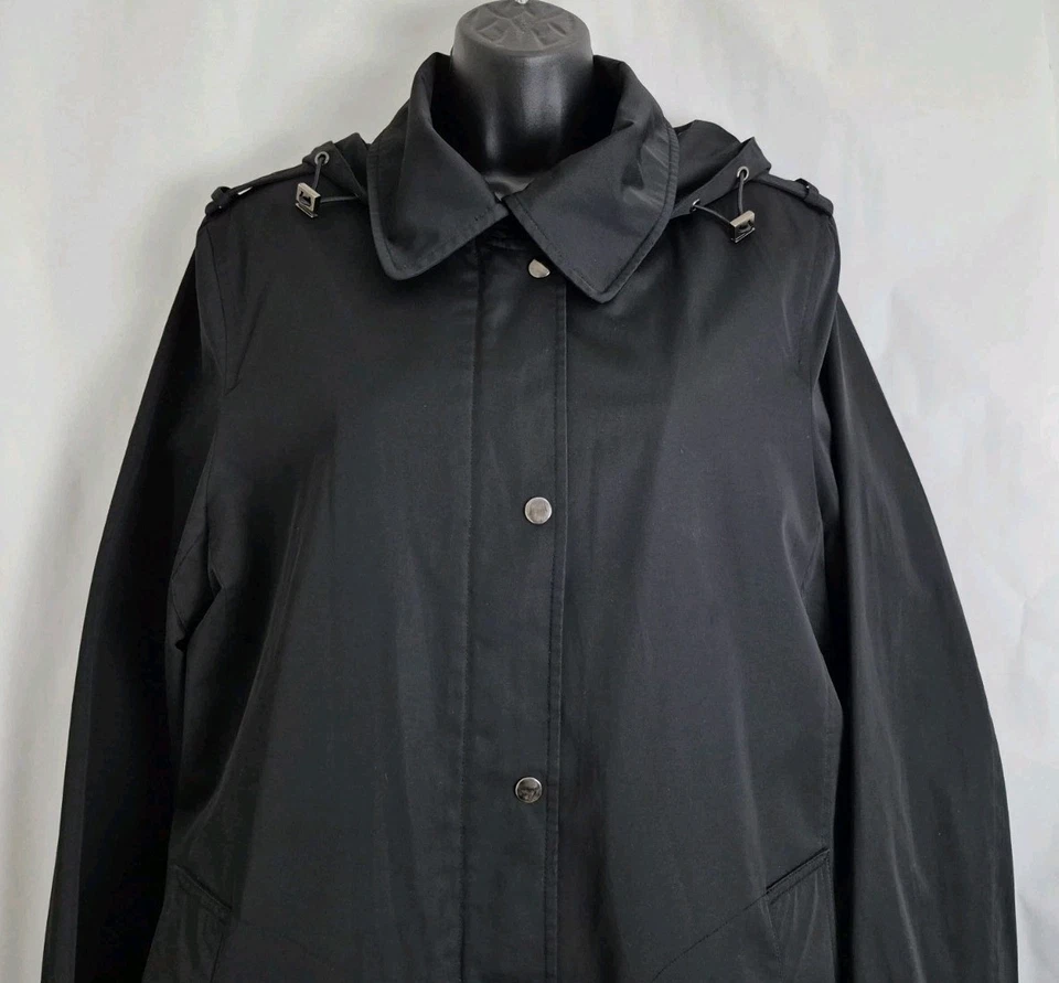 Abrigo chaqueta para mujer Kristen Blake negro con capucha cremallera completa forro a presión talla L Foto 2 de 4