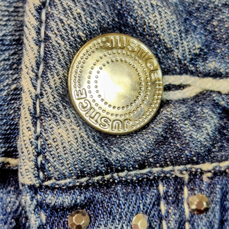 Minifalda de mezclilla Justice Girls talla 8R azul estrás bolsillos con tachuelas Foto 4 de 4