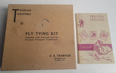 VINTAGE D.H. THOMPSON FLY TYING KIT & FLY TYING BOOK - Over 40 pcs