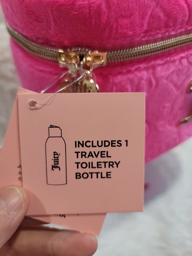Juicy Couture Travel Velour Makeup Case Train Case Pink Gold Logo Cosmetic Bag - Picture 7 of 8