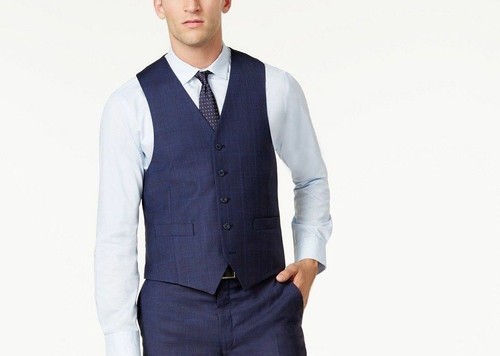 $160 Michael Kors Men Blue Fit Button Wool Dress Suit Vest Waistcoat 48 L - Picture 1 of 1