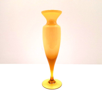 Vintage Carlos Moretti Butterscotch Vase, Art Glass Amber Cased Opaque White