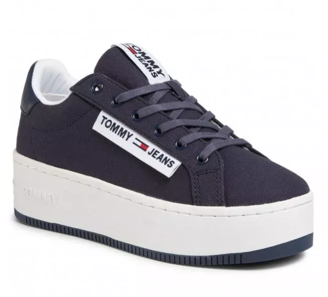TOMMY HILFIGER Damen Plateau Schuhe Oversize Label Icon Sneaker blau 41 NEU