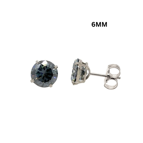 14K Gold GRA Certified D-VVS1 Round Gray Moissanite PushBack Studs Earrings - Picture 11 of 13