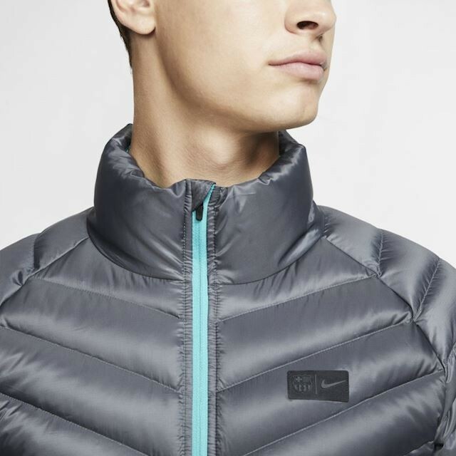 Nike FC Barcelona Downfill Football Jacket Sz S Grey Turquoise