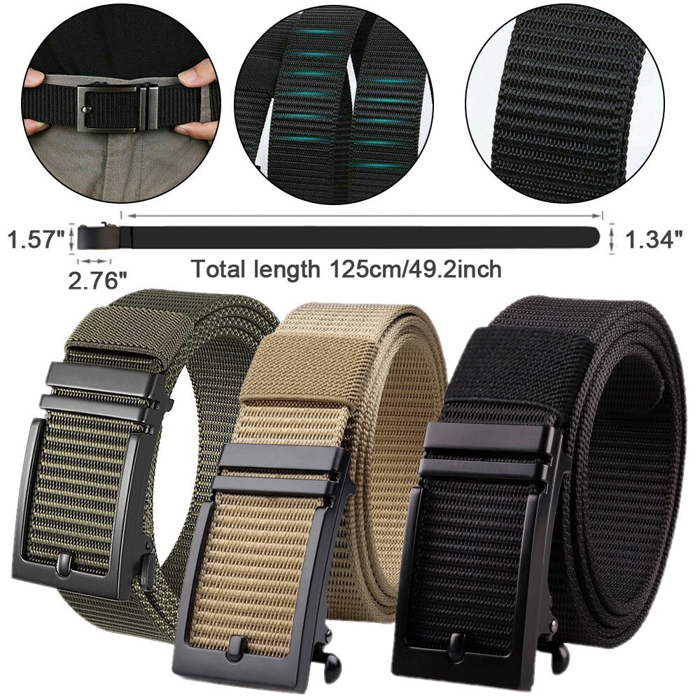 Men's Belt Tactical Ratchet With Automatic Slide Buckle Quick Release Nylon Belt
