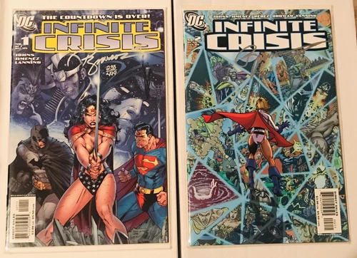 LOT OF 2 - DYNAMIC FORCES INFINITE CRISIS #1 & #2 SIGNED BY PHIL JIMENEZ W/COA's