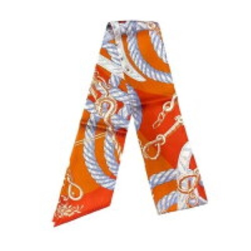 Hermes Della Cavalleria Scarf Maxi Twilly Stole Silk Orange Red - Picture 1 of 8