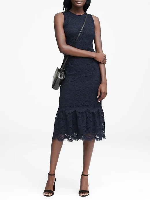 NWT Banana Republic Lace Midi Dress Navy Blue Sz 0