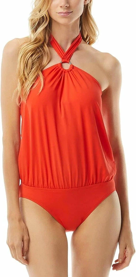 Michael Kors ESF10853 Orange Stretch Blouso Tie Halter One Piece Swimsuit Size 8 - Image 3 of 3